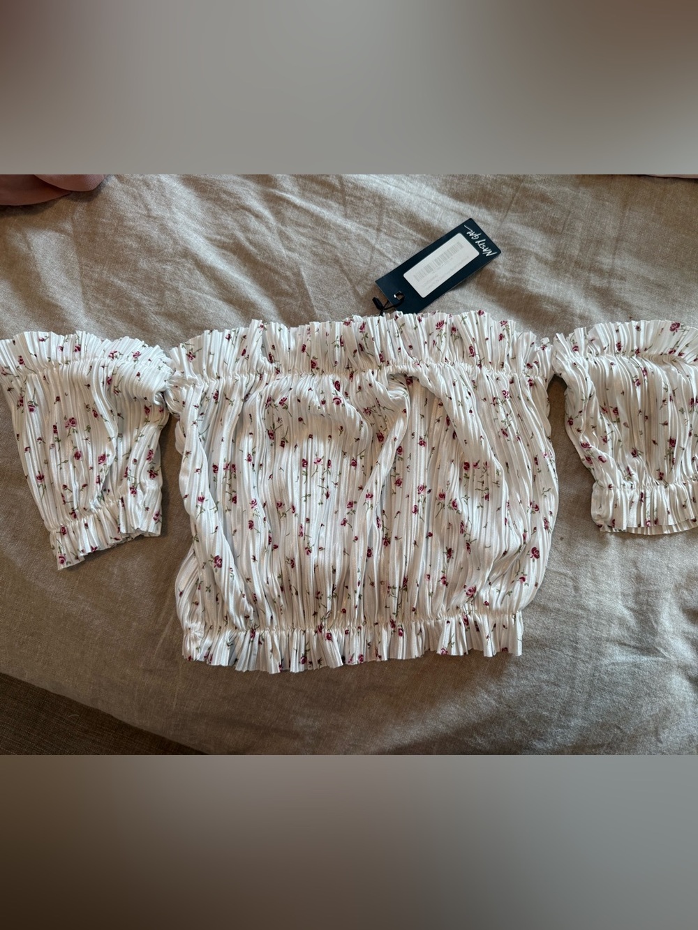 Nasty Gal White Off-Shoulder Floral Smocked Crop Top
